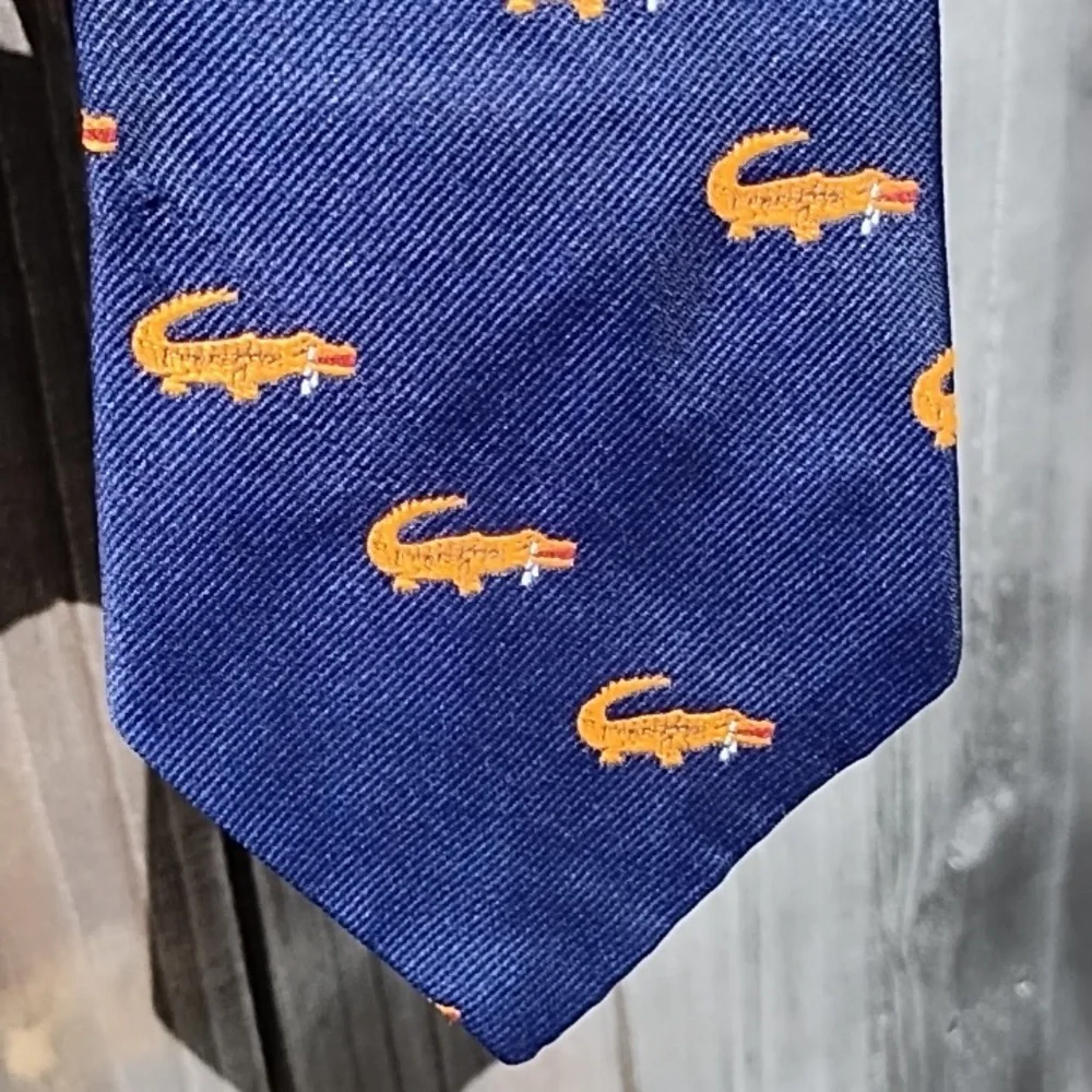 Navy & Orange Alligator Tie - Picture 2 of 10
